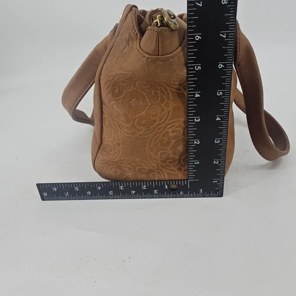 The Sak Serena Tan Brown Distressed Leather Satchel Bag Purse Western Boho Chic